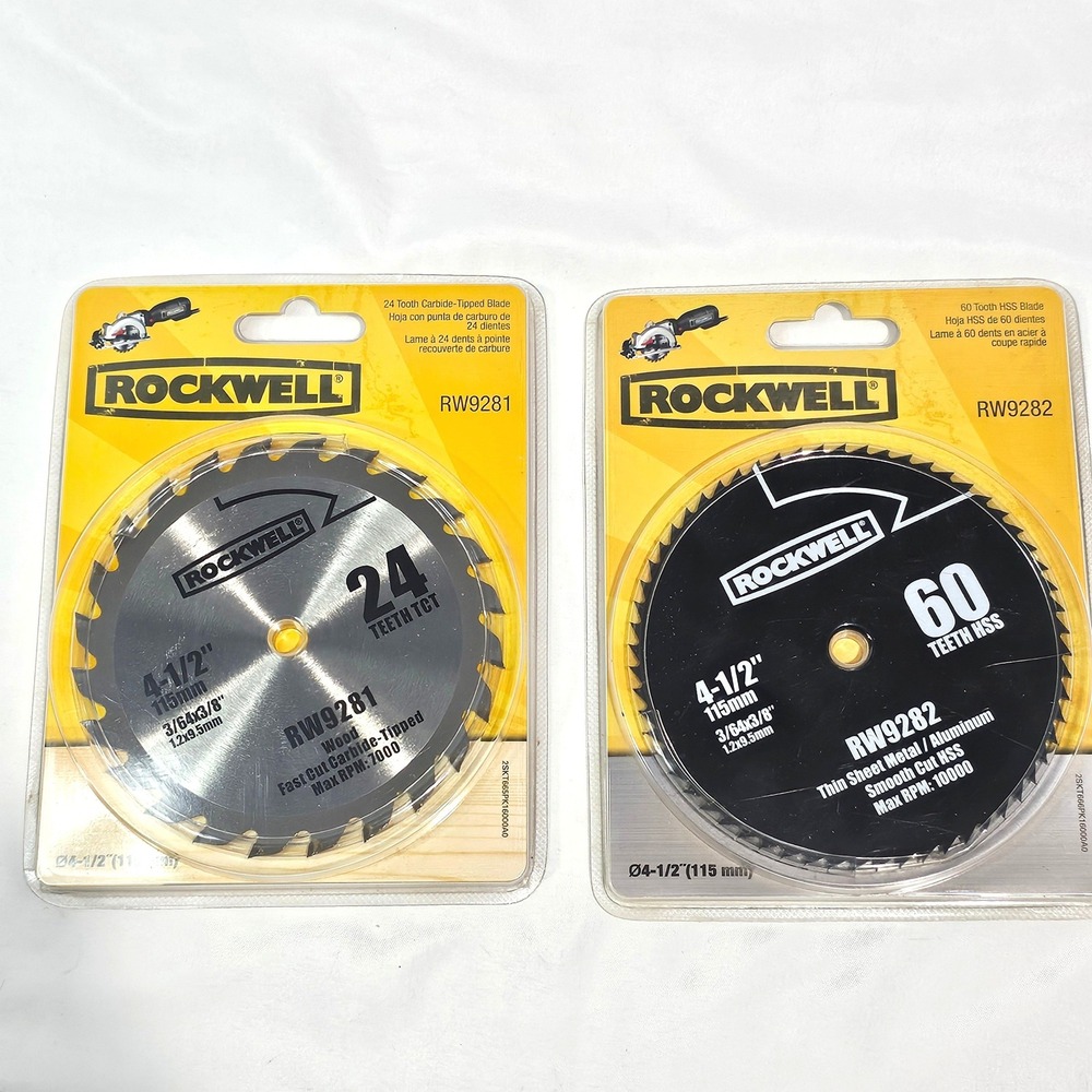Rockwell 4-1/2 Circular Saw Blade 2 Pack RW9281 24T Wood RW9282 60T Metal 3/8"